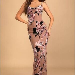 Lulu's Mauve Floral Print Velvet Maxi Dress